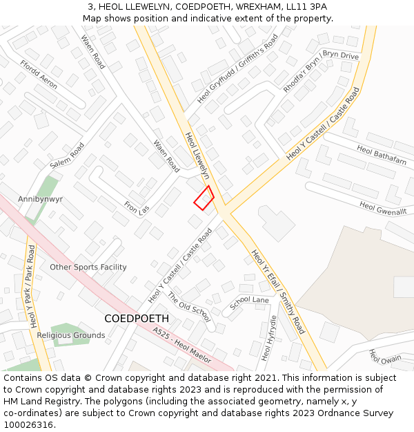 3, HEOL LLEWELYN, COEDPOETH, WREXHAM, LL11 3PA: Location map and indicative extent of plot