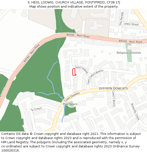 3, HEOL LODWIG, CHURCH VILLAGE, PONTYPRIDD, CF38 1TJ: Location map and indicative extent of plot