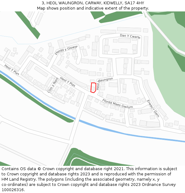 3, HEOL WAUNGRON, CARWAY, KIDWELLY, SA17 4HY: Location map and indicative extent of plot