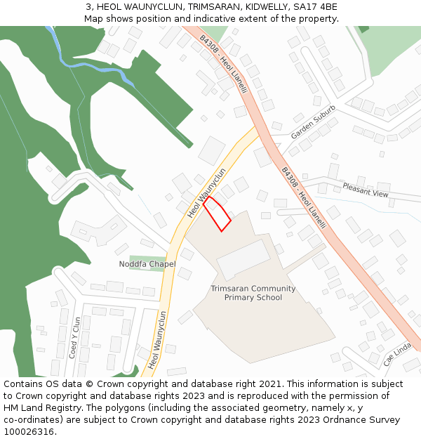 3, HEOL WAUNYCLUN, TRIMSARAN, KIDWELLY, SA17 4BE: Location map and indicative extent of plot