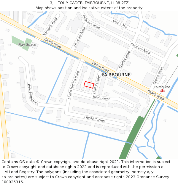 3, HEOL Y CADER, FAIRBOURNE, LL38 2TZ: Location map and indicative extent of plot