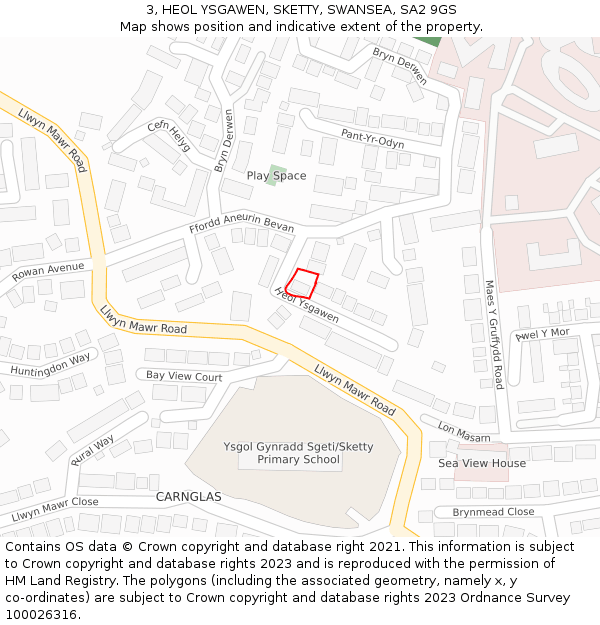 3, HEOL YSGAWEN, SKETTY, SWANSEA, SA2 9GS: Location map and indicative extent of plot