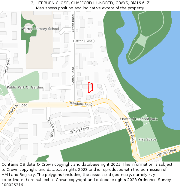 3, HEPBURN CLOSE, CHAFFORD HUNDRED, GRAYS, RM16 6LZ: Location map and indicative extent of plot