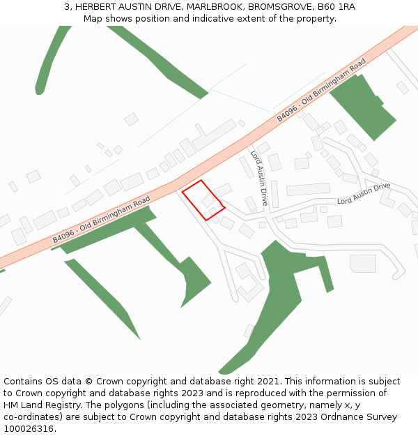 3, HERBERT AUSTIN DRIVE, MARLBROOK, BROMSGROVE, B60 1RA: Location map and indicative extent of plot