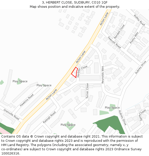 3, HERBERT CLOSE, SUDBURY, CO10 1QF: Location map and indicative extent of plot