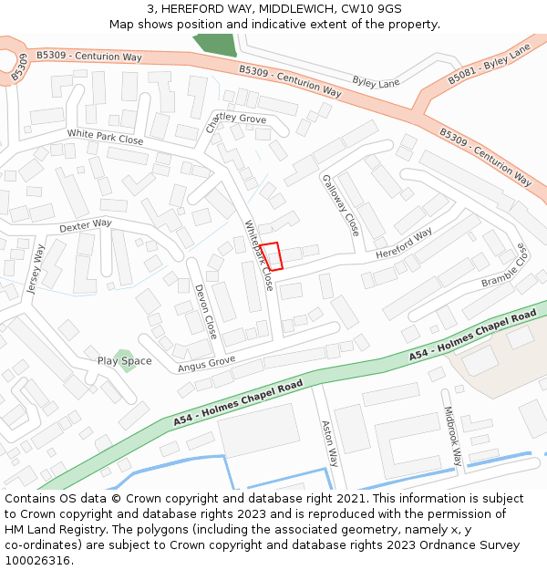3, HEREFORD WAY, MIDDLEWICH, CW10 9GS: Location map and indicative extent of plot