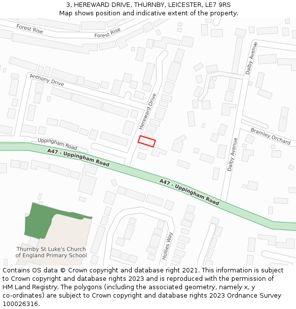 3, HEREWARD DRIVE, THURNBY, LEICESTER, LE7 9RS: Location map and indicative extent of plot