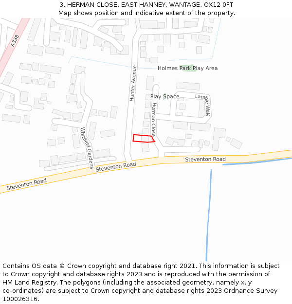 3, HERMAN CLOSE, EAST HANNEY, WANTAGE, OX12 0FT: Location map and indicative extent of plot
