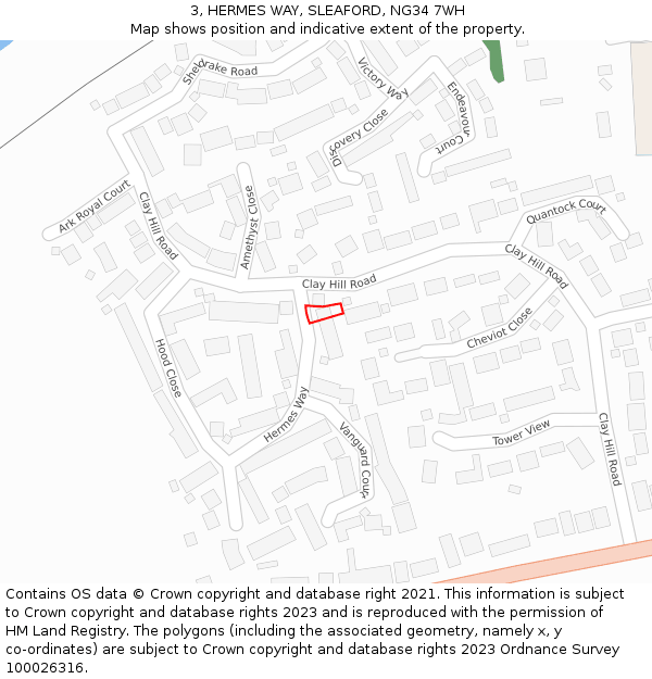 3, HERMES WAY, SLEAFORD, NG34 7WH: Location map and indicative extent of plot