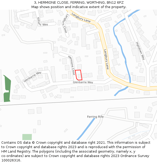 3, HERMIONE CLOSE, FERRING, WORTHING, BN12 6PZ: Location map and indicative extent of plot