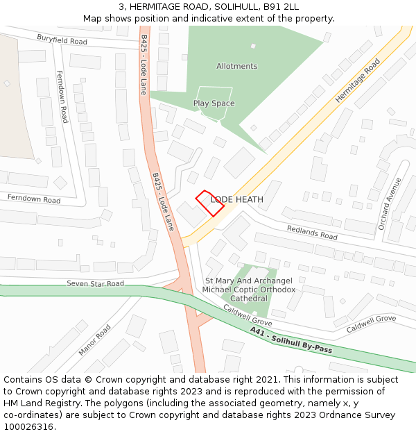 3, HERMITAGE ROAD, SOLIHULL, B91 2LL: Location map and indicative extent of plot