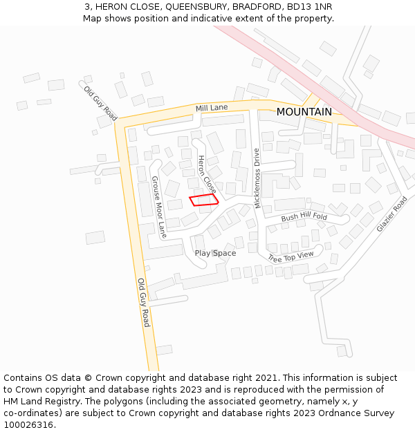 3, HERON CLOSE, QUEENSBURY, BRADFORD, BD13 1NR: Location map and indicative extent of plot