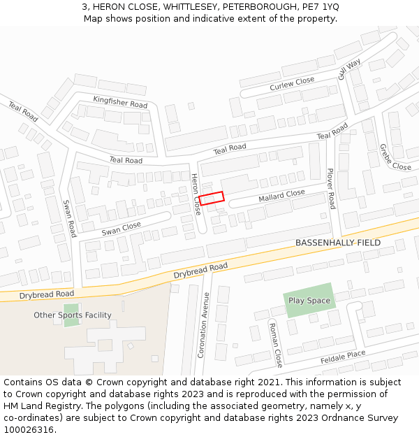 3, HERON CLOSE, WHITTLESEY, PETERBOROUGH, PE7 1YQ: Location map and indicative extent of plot