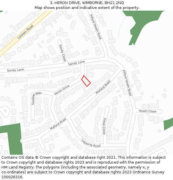 3, HERON DRIVE, WIMBORNE, BH21 2NQ: Location map and indicative extent of plot