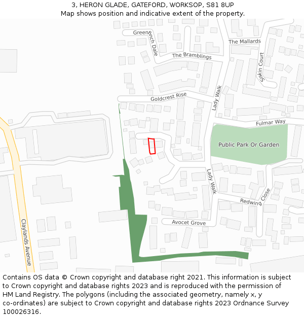 3, HERON GLADE, GATEFORD, WORKSOP, S81 8UP: Location map and indicative extent of plot