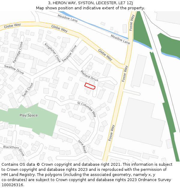 3, HERON WAY, SYSTON, LEICESTER, LE7 1ZJ: Location map and indicative extent of plot