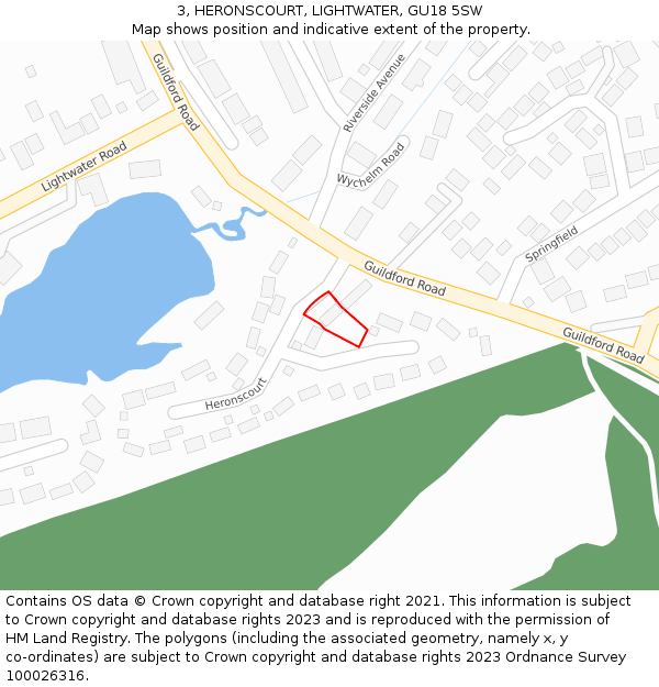 3, HERONSCOURT, LIGHTWATER, GU18 5SW: Location map and indicative extent of plot