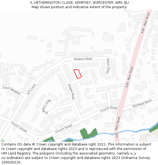 3, HETHERINGTON CLOSE, KEMPSEY, WORCESTER, WR5 3JU: Location map and indicative extent of plot