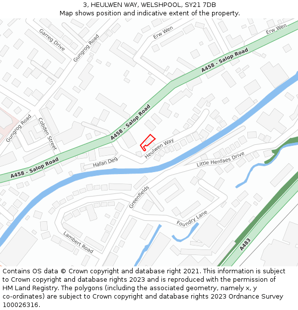 3, HEULWEN WAY, WELSHPOOL, SY21 7DB: Location map and indicative extent of plot