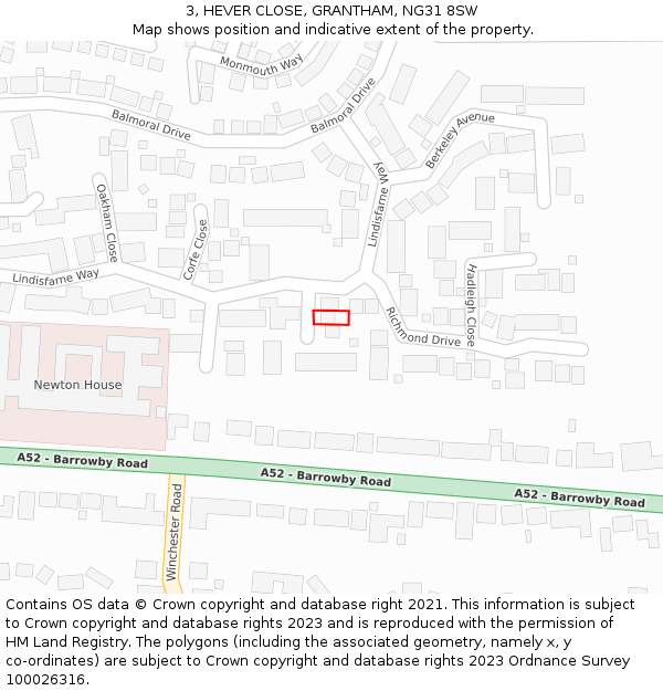 3, HEVER CLOSE, GRANTHAM, NG31 8SW: Location map and indicative extent of plot