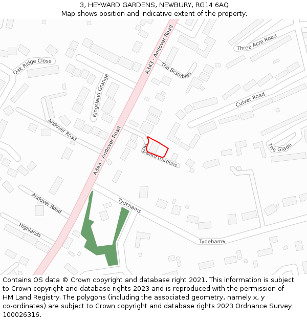 3, HEYWARD GARDENS, NEWBURY, RG14 6AQ: Location map and indicative extent of plot