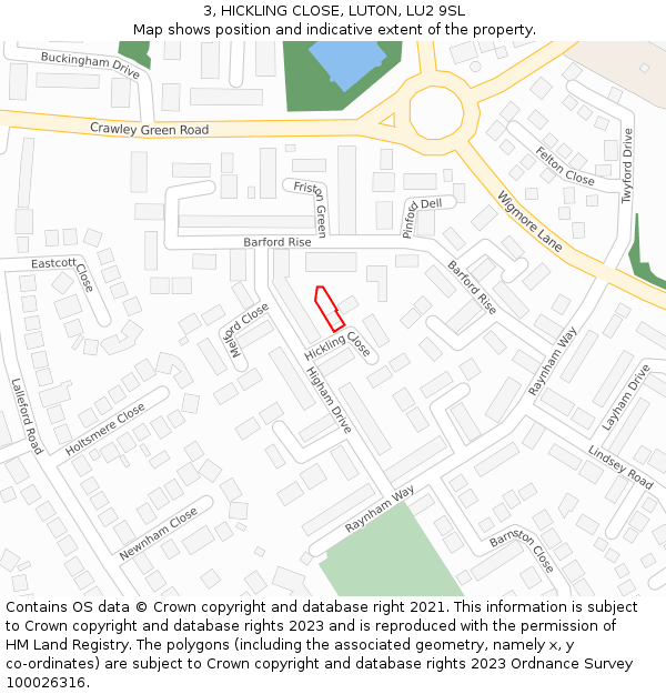 3, HICKLING CLOSE, LUTON, LU2 9SL: Location map and indicative extent of plot