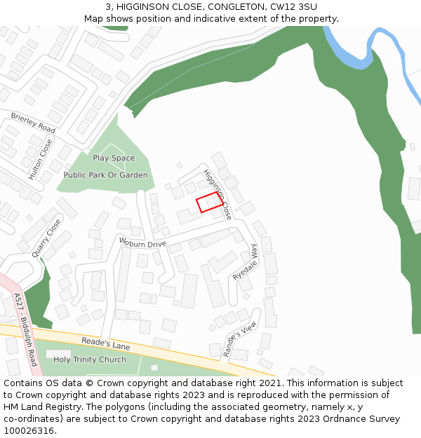 3, HIGGINSON CLOSE, CONGLETON, CW12 3SU: Location map and indicative extent of plot