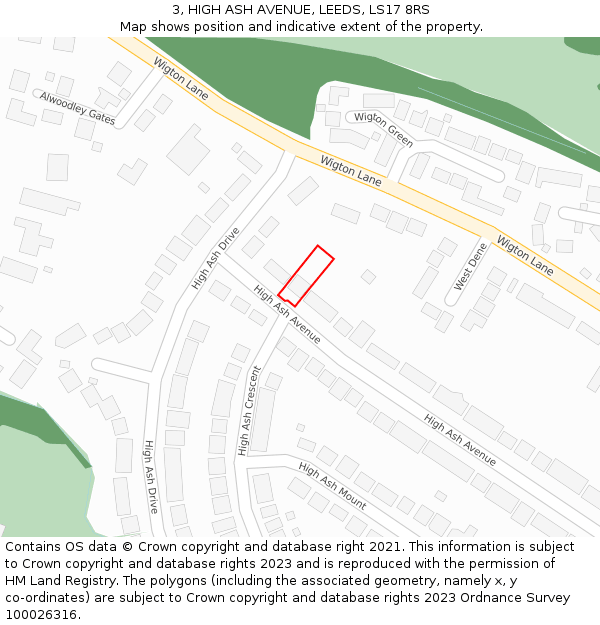 3, HIGH ASH AVENUE, LEEDS, LS17 8RS: Location map and indicative extent of plot