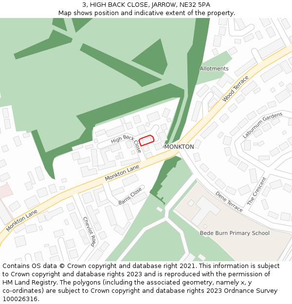 3, HIGH BACK CLOSE, JARROW, NE32 5PA: Location map and indicative extent of plot