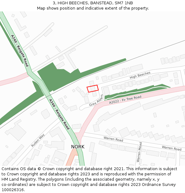 3, HIGH BEECHES, BANSTEAD, SM7 1NB: Location map and indicative extent of plot