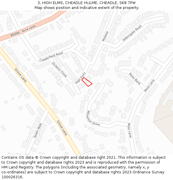3, HIGH ELMS, CHEADLE HULME, CHEADLE, SK8 7PW: Location map and indicative extent of plot