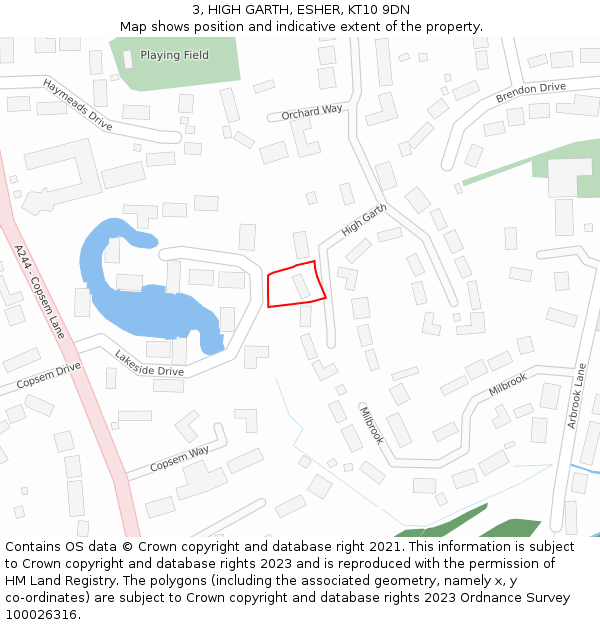 3, HIGH GARTH, ESHER, KT10 9DN: Location map and indicative extent of plot