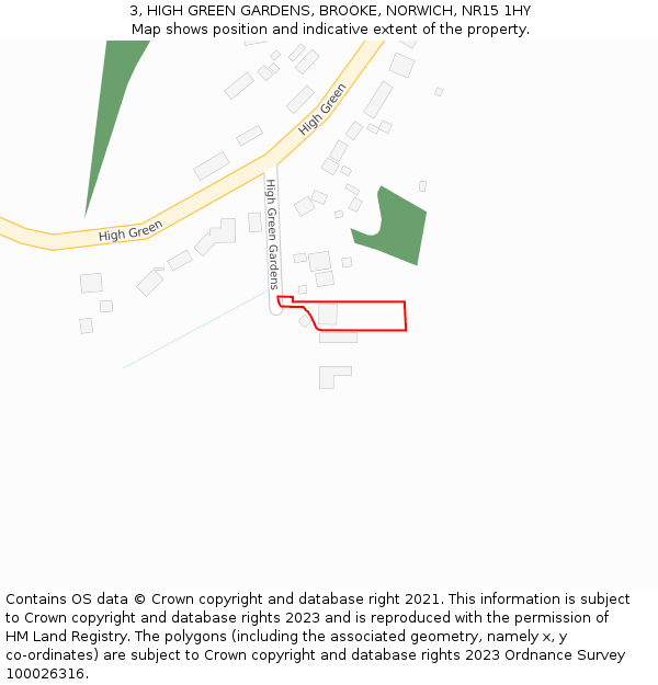 3, HIGH GREEN GARDENS, BROOKE, NORWICH, NR15 1HY: Location map and indicative extent of plot