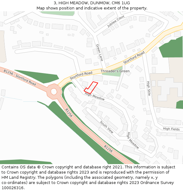 3, HIGH MEADOW, DUNMOW, CM6 1UG: Location map and indicative extent of plot