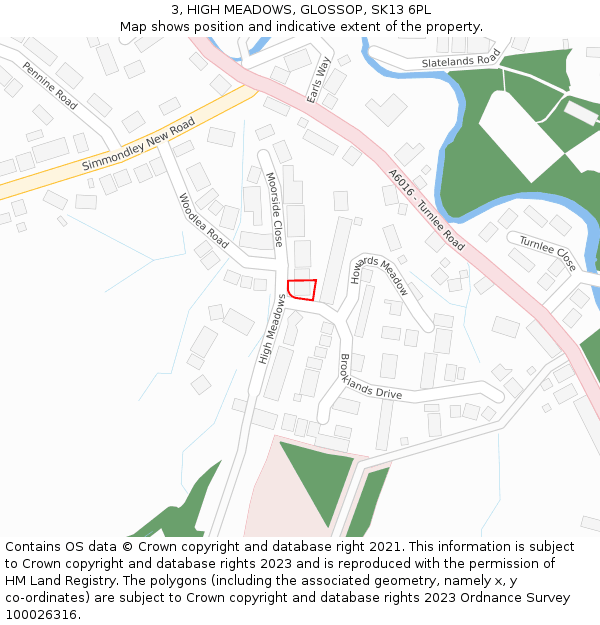 3, HIGH MEADOWS, GLOSSOP, SK13 6PL: Location map and indicative extent of plot