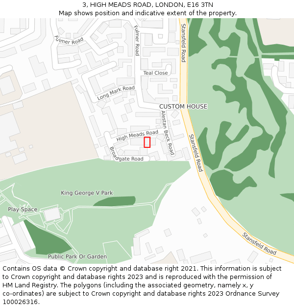 3, HIGH MEADS ROAD, LONDON, E16 3TN: Location map and indicative extent of plot