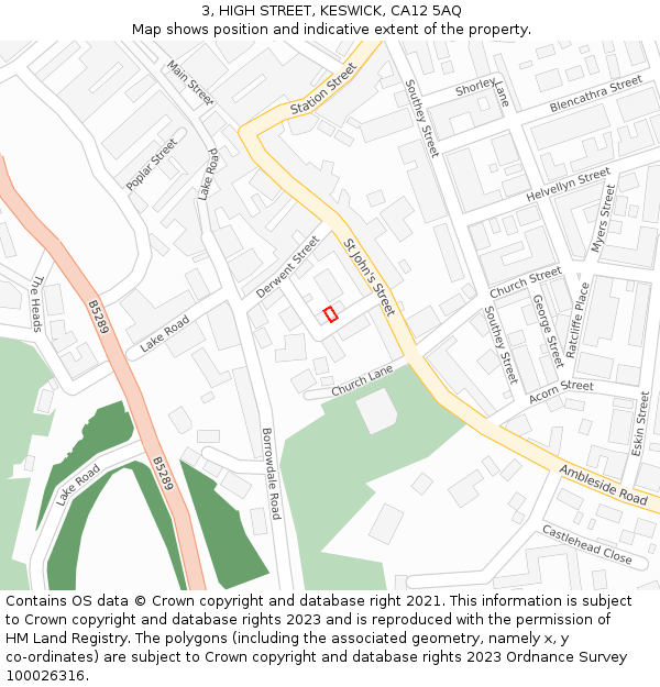 3, HIGH STREET, KESWICK, CA12 5AQ: Location map and indicative extent of plot