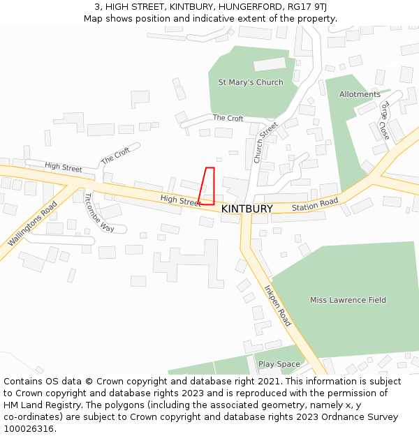 3, HIGH STREET, KINTBURY, HUNGERFORD, RG17 9TJ: Location map and indicative extent of plot