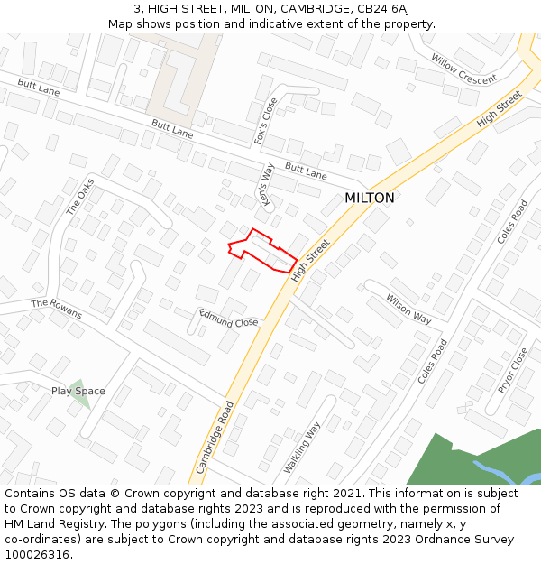 3, HIGH STREET, MILTON, CAMBRIDGE, CB24 6AJ: Location map and indicative extent of plot
