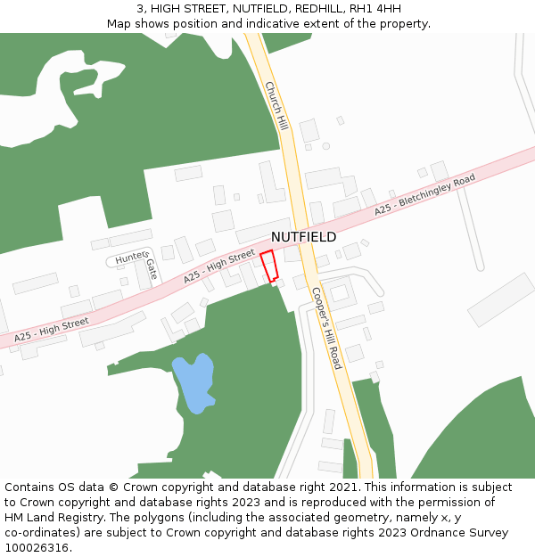 3, HIGH STREET, NUTFIELD, REDHILL, RH1 4HH: Location map and indicative extent of plot