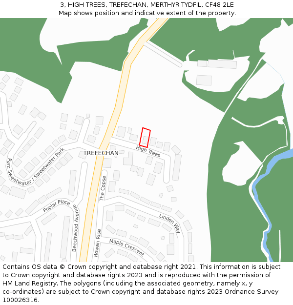 3, HIGH TREES, TREFECHAN, MERTHYR TYDFIL, CF48 2LE: Location map and indicative extent of plot