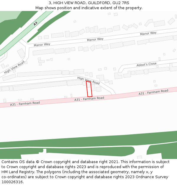 3, HIGH VIEW ROAD, GUILDFORD, GU2 7RS: Location map and indicative extent of plot