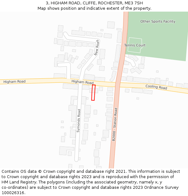 3, HIGHAM ROAD, CLIFFE, ROCHESTER, ME3 7SH: Location map and indicative extent of plot