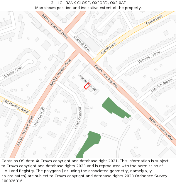 3, HIGHBANK CLOSE, OXFORD, OX3 0AF: Location map and indicative extent of plot