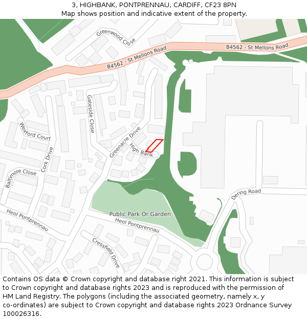 3, HIGHBANK, PONTPRENNAU, CARDIFF, CF23 8PN: Location map and indicative extent of plot