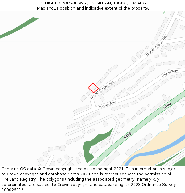 3, HIGHER POLSUE WAY, TRESILLIAN, TRURO, TR2 4BG: Location map and indicative extent of plot