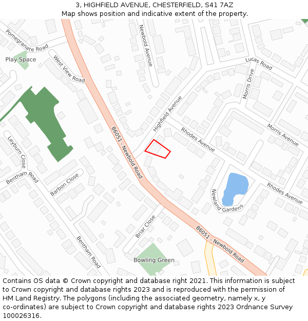 3, HIGHFIELD AVENUE, CHESTERFIELD, S41 7AZ: Location map and indicative extent of plot