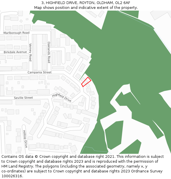 3, HIGHFIELD DRIVE, ROYTON, OLDHAM, OL2 6AF: Location map and indicative extent of plot
