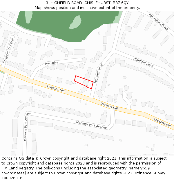 3, HIGHFIELD ROAD, CHISLEHURST, BR7 6QY: Location map and indicative extent of plot