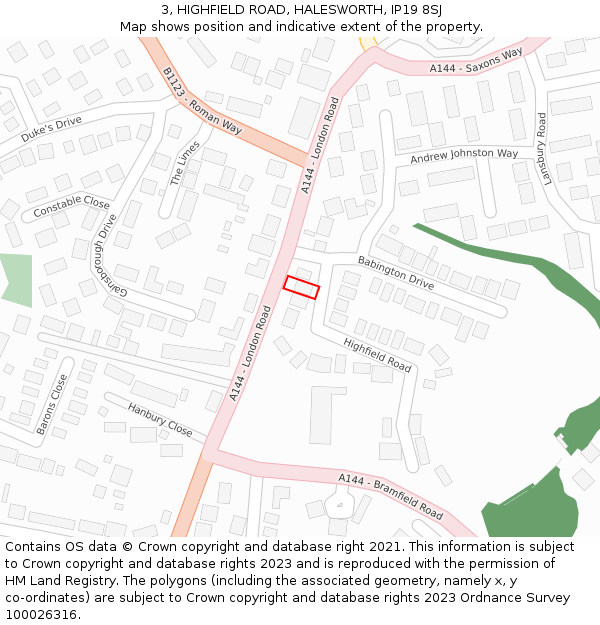 3, HIGHFIELD ROAD, HALESWORTH, IP19 8SJ: Location map and indicative extent of plot